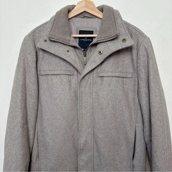 London Fog Mens Small Tan Wool Stand Collar Hip Length Coat Jacket - Picture 2 of 14